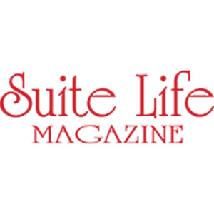 The image shows the logo for Suite Life Magazine, with the words "Suite Life" in large red script and "MAGAZINE" in smaller red capital letters underneath.